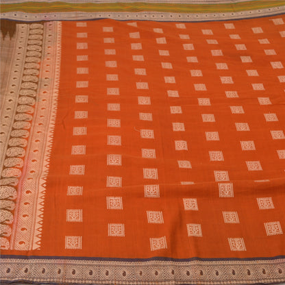 Sanskriti Vintage Orange/Brown Sarees 100% Pure Cotton Woven Premium Sari Sustainable Fabric