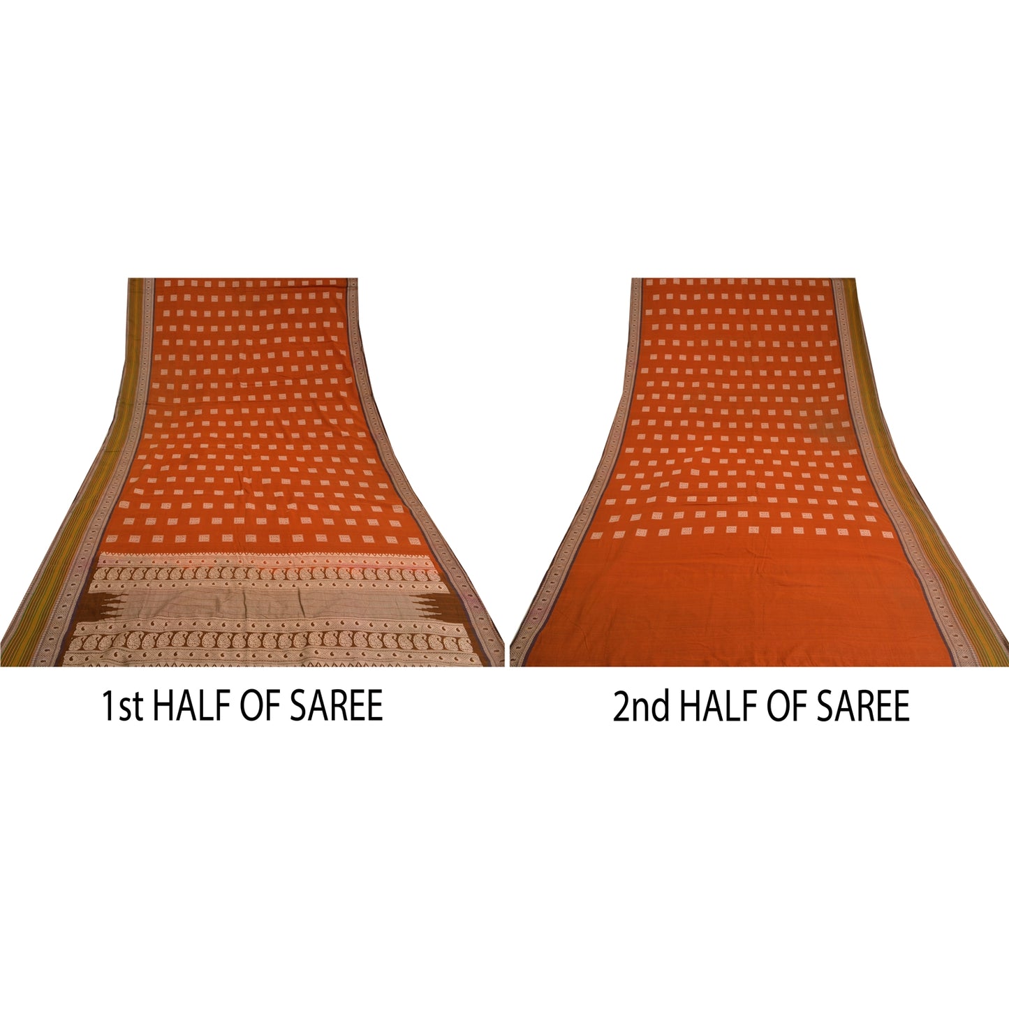 Sanskriti Vintage Orange/Brown Sarees 100% Pure Cotton Woven Premium Sari Sustainable Fabric