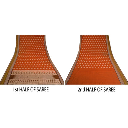 Sanskriti Vintage Orange/Brown Sarees 100% Pure Cotton Woven Premium Sari Sustainable Fabric