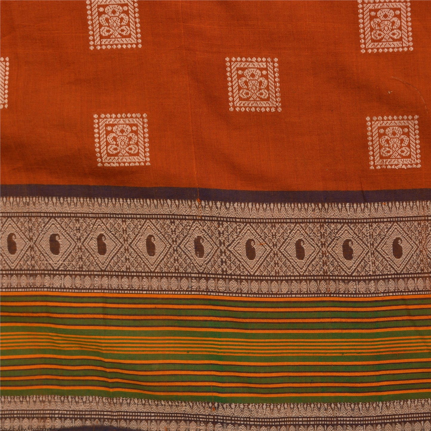 Sanskriti Vintage Orange/Brown Sarees 100% Pure Cotton Woven Premium Sari Sustainable Fabric
