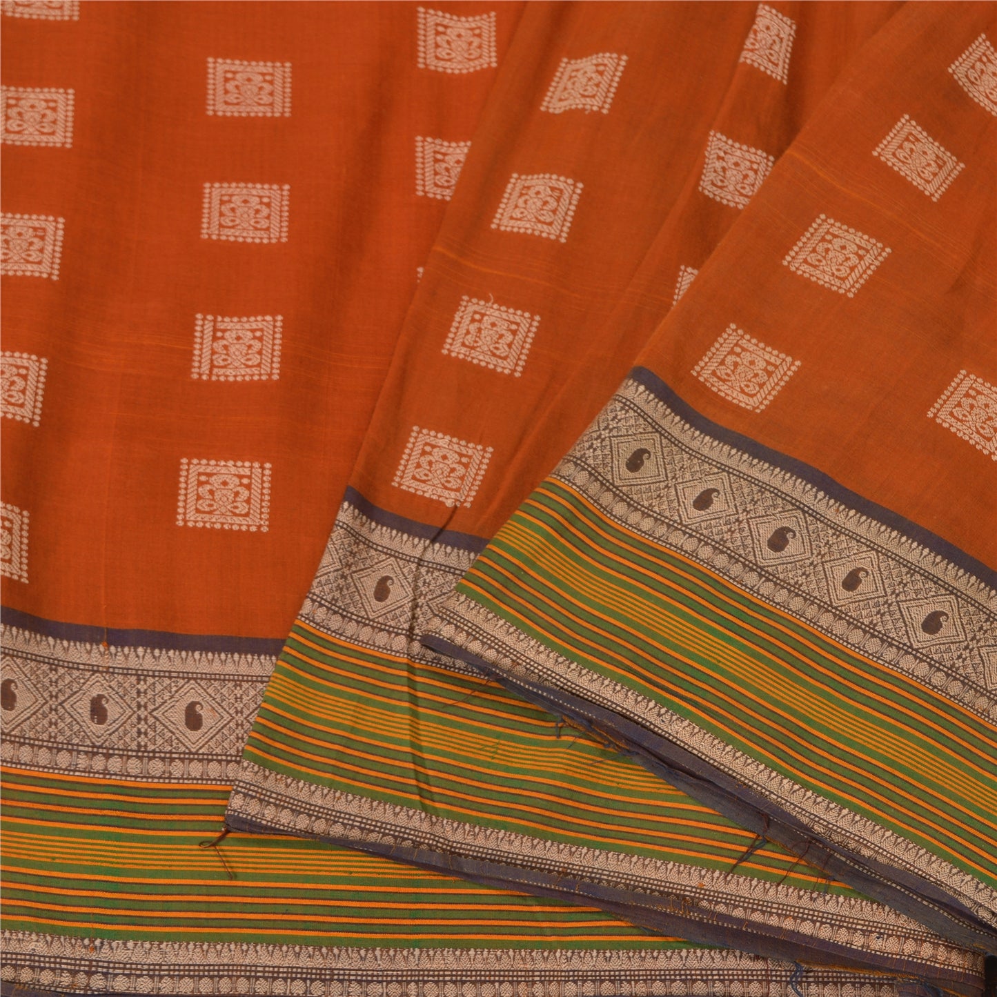 Sanskriti Vintage Orange/Brown Sarees 100% Pure Cotton Woven Premium Sari Sustainable Fabric