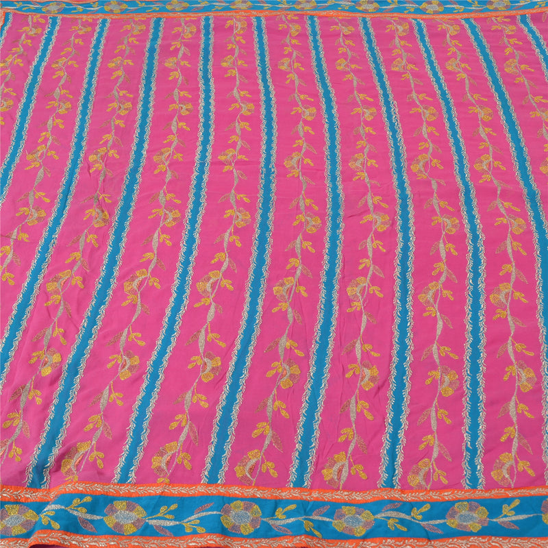 Sanskriti Vintage Pink Bollywood Sarees Pure Georgette Embroidered Sari Sustainable Fabric