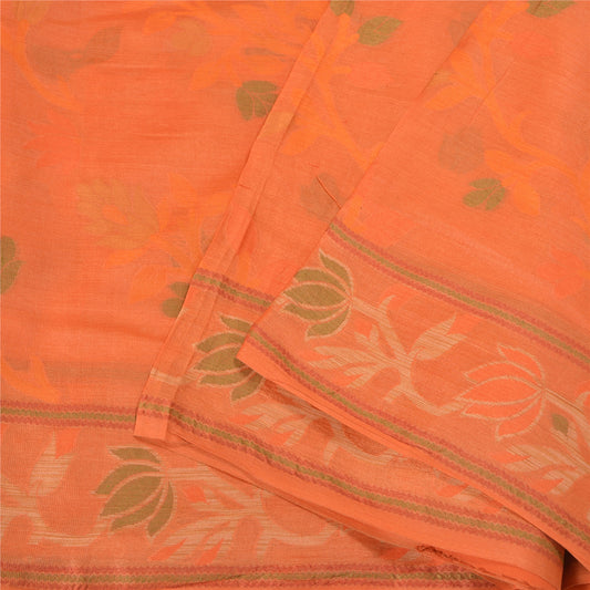 Sanskriti Vintage Saffron Indian Sarees 100% Pure Silk Woven Sari 5 YD Sustainable Fabric