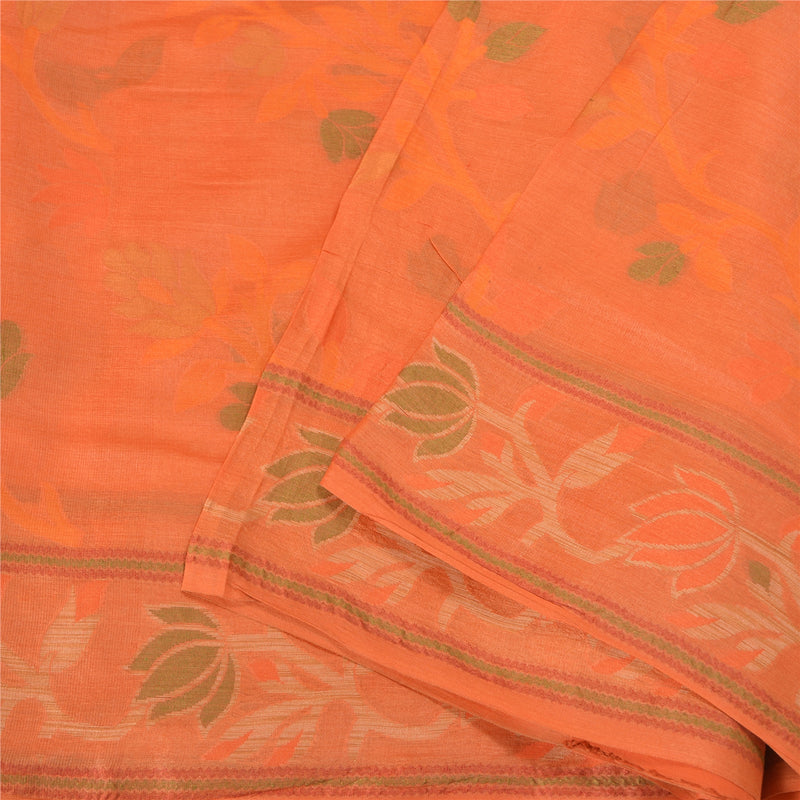 Sanskriti Vintage Safran Indiske Sarier 100% Ren Silke Vævet Sari 5 Yards Bæredygtigt Stof