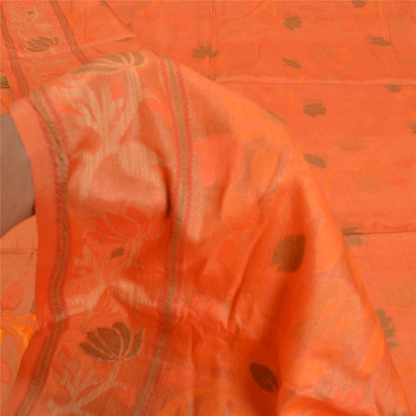 Санскритские винтажные шафрановые индийские сари 100% чистый шелк тканое сари 5 ярдов устойчивая ткань