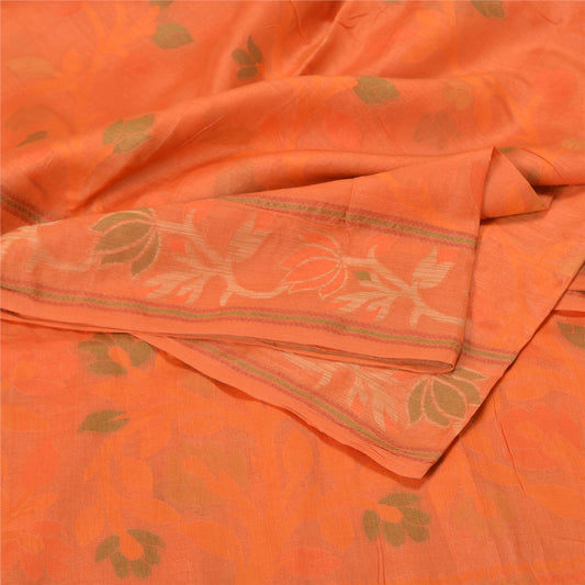 Sanskriti Vintage Saffron Indian Sarees 100% Pure Silk Woven Sari 5 YD Sustainable Fabric