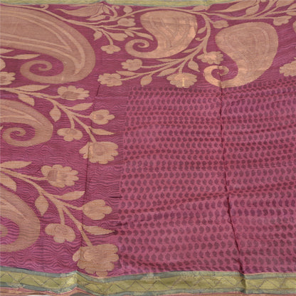 Sanskriti Vintage Purple Indian Sarees 100% Pure Silk Woven Sari 5 YD Sustainable Fabric