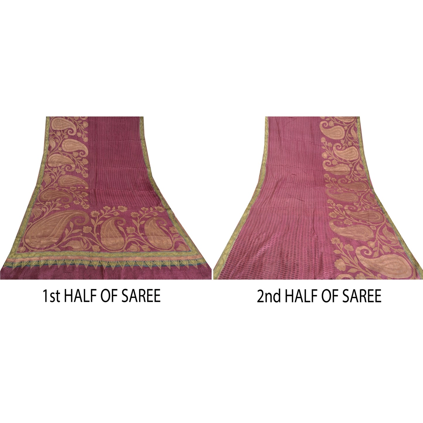 Sanskriti Vintage Purple Indian Sarees 100% Pure Silk Woven Sari 5 YD Sustainable Fabric