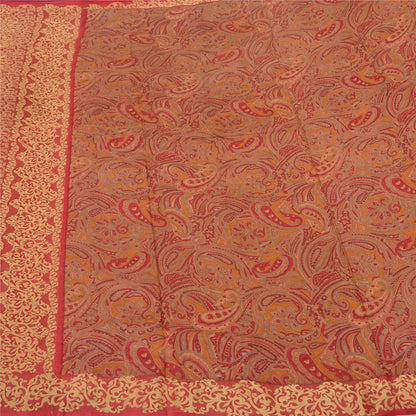 Sanskriti Vintage Dark Red Indian Sarees 100% Pure Silk Woven Sari 5 YD Sustainable Fabric