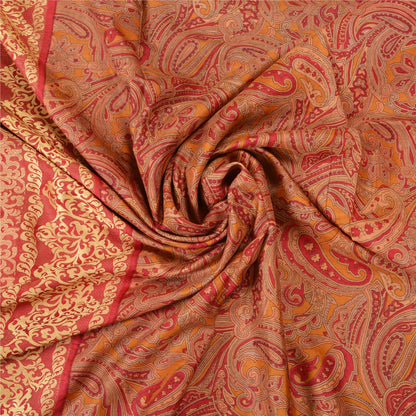 Sanskriti Vintage Dark Red Indian Sarees 100% Pure Silk Woven Sari 5 YD Sustainable Fabric