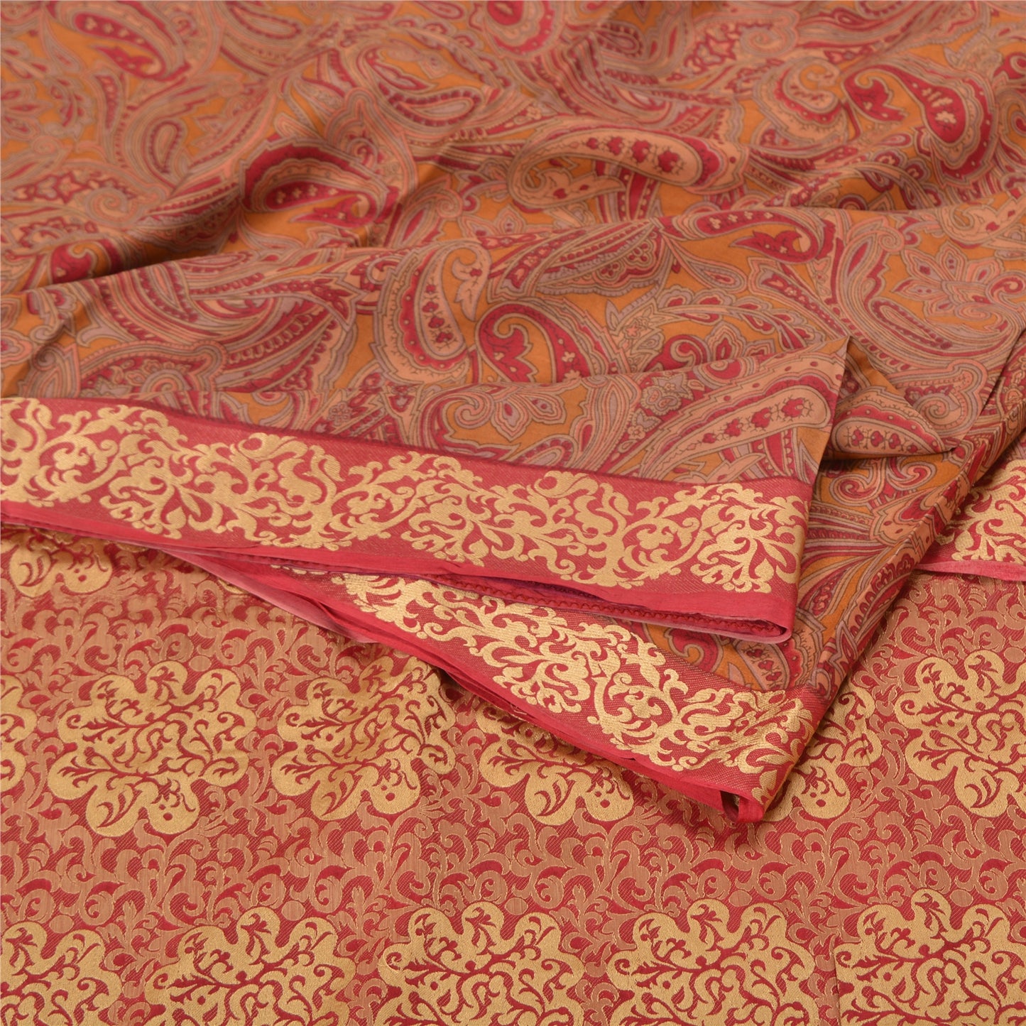 Sanskriti Vintage Dark Red Indian Sarees 100% Pure Silk Woven Sari 5 YD Sustainable Fabric