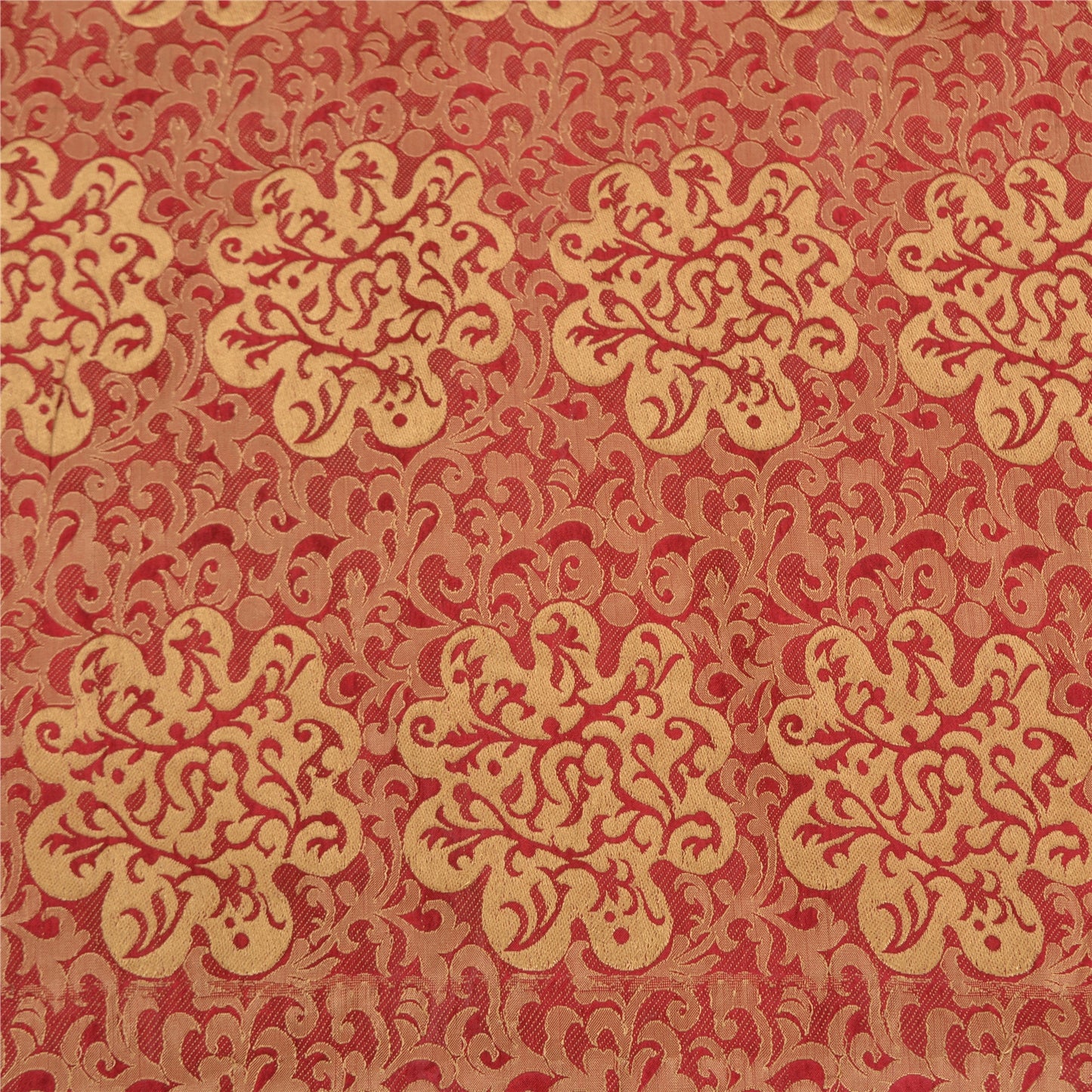 Sanskriti Vintage Dark Red Indian Sarees 100% Pure Silk Woven Sari 5 YD Sustainable Fabric