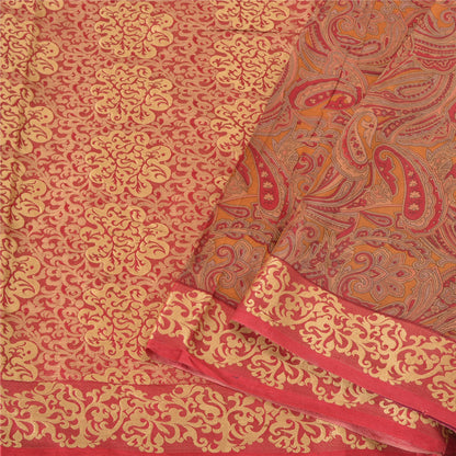 Sanskriti Vintage Dark Red Indian Sarees 100% Pure Silk Woven Sari 5 YD Sustainable Fabric