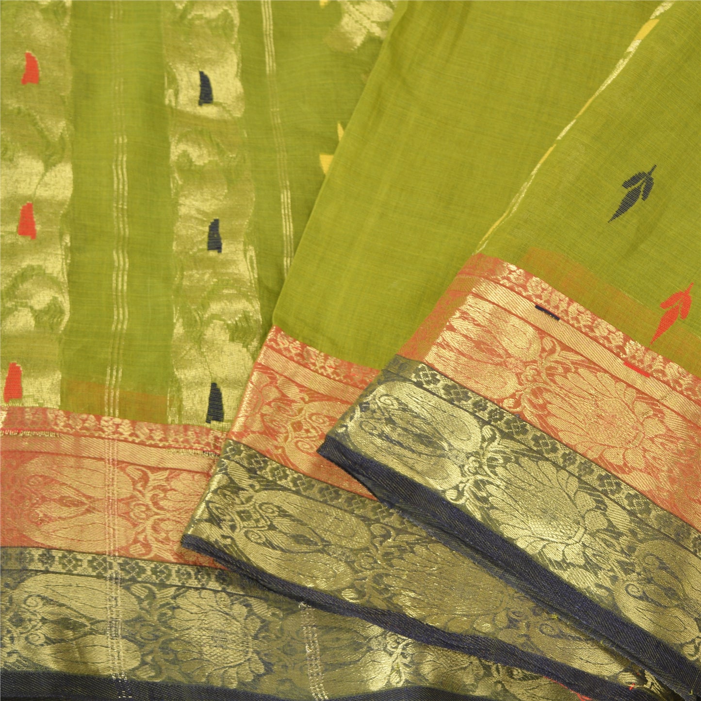 Винтажные зеленые сари санскрити, парча из чистого хлопка/сари банараси, экологически чистая ткань