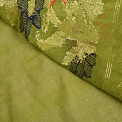 Винтажные зеленые сари санскрити, парча из чистого хлопка/сари банараси, экологически чистая ткань