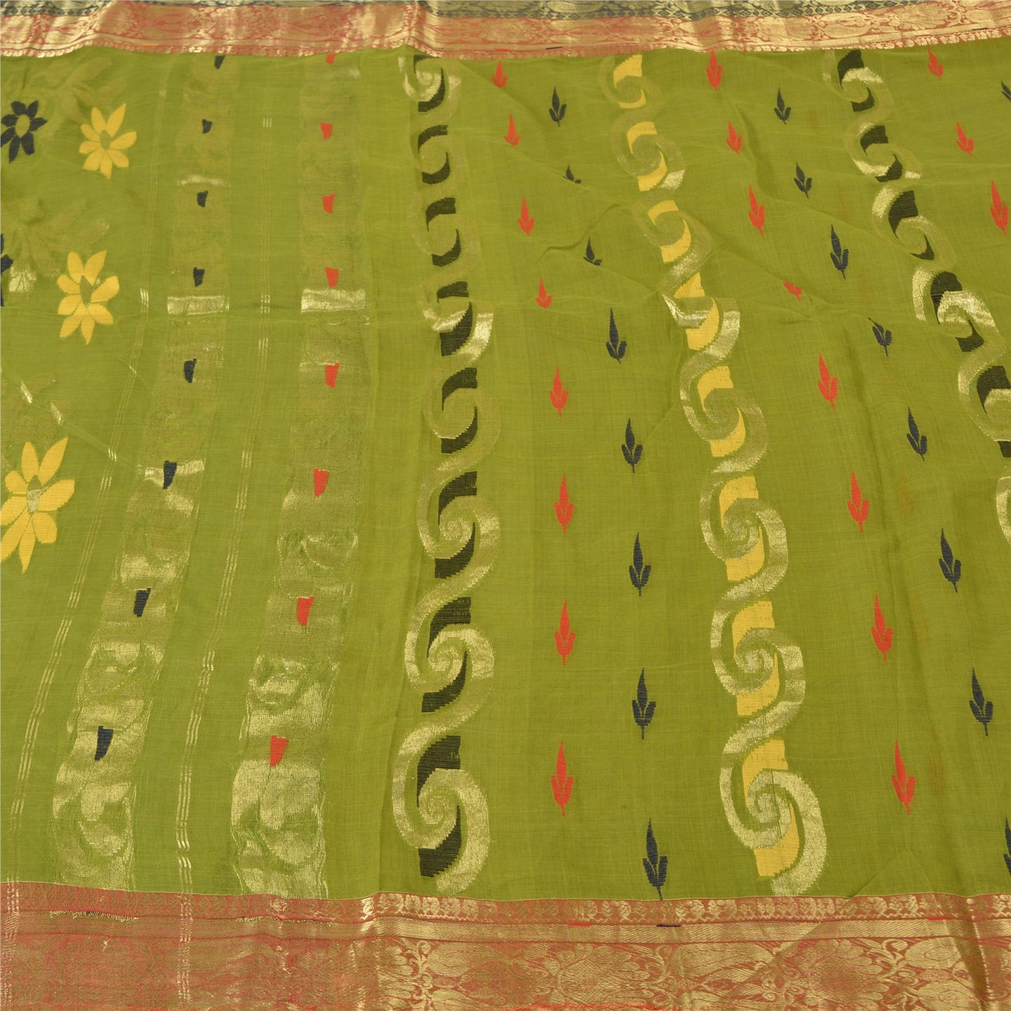 Винтажные зеленые сари санскрити, парча из чистого хлопка/сари банараси, экологически чистая ткань