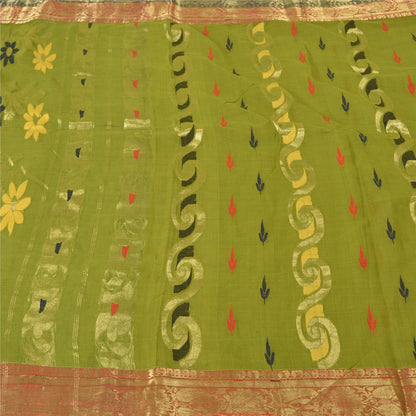 Винтажные зеленые сари санскрити, парча из чистого хлопка/сари банараси, экологически чистая ткань