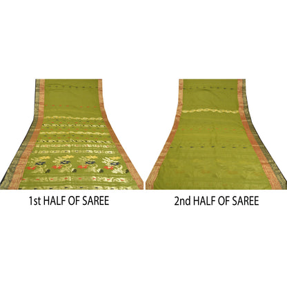 Винтажные зеленые сари санскрити, парча из чистого хлопка/сари банараси, экологически чистая ткань