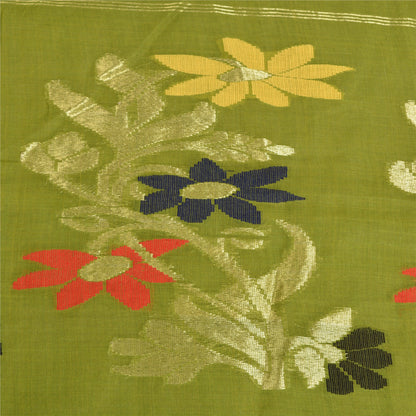 Винтажные зеленые сари санскрити, парча из чистого хлопка/сари банараси, экологически чистая ткань