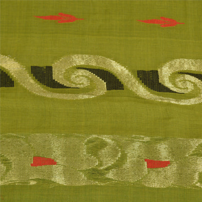 Винтажные зеленые сари санскрити, парча из чистого хлопка/сари банараси, экологически чистая ткань