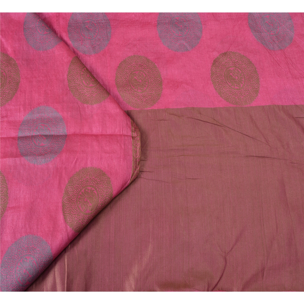 Sanskriti Vintage Pink Indian Sarees 100% Pure Silk Woven Sari Craft Sustainable Fabric