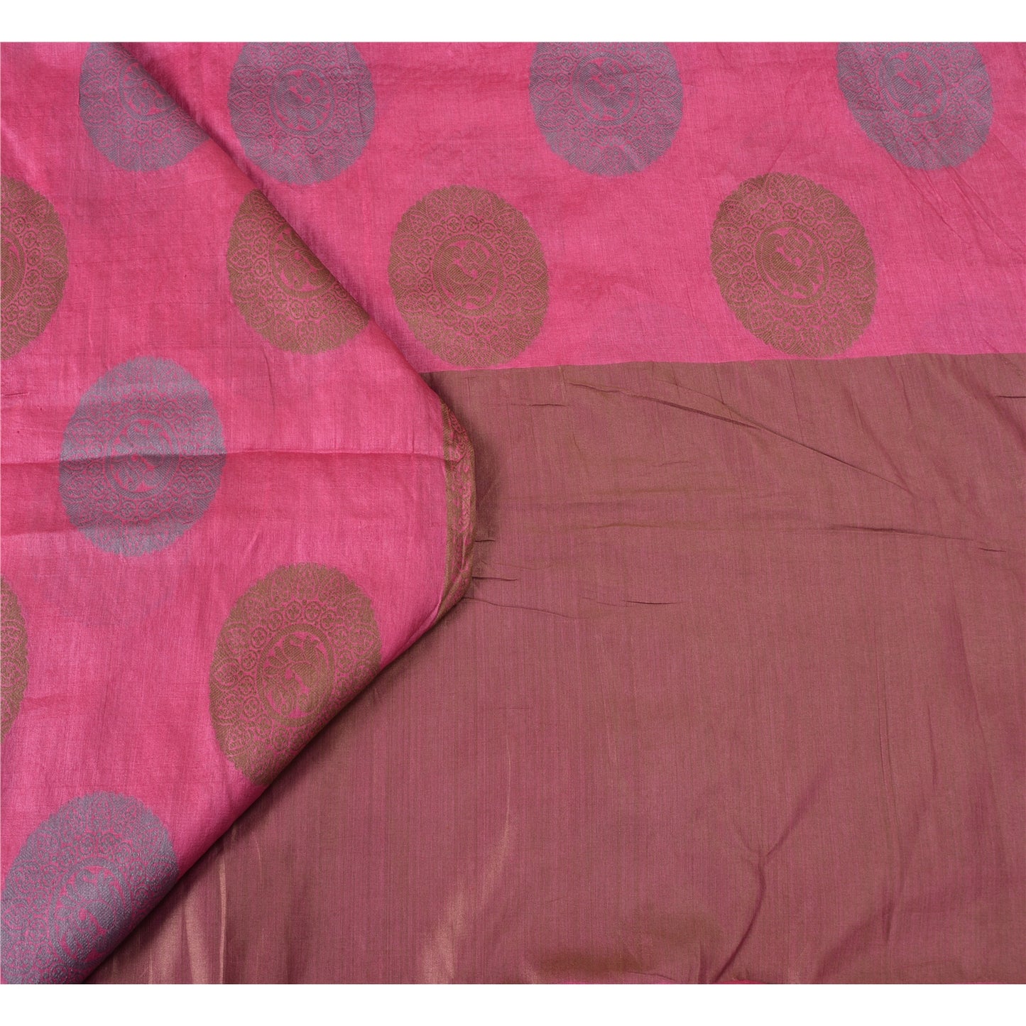 Sanskriti Vintage Pink Indian Sarees 100% Pure Silk Woven Sari Craft Sustainable Fabric