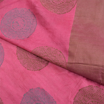 Sanskriti Vintage Pink Indian Sarees 100% Pure Silk Woven Sari Craft Sustainable Fabric