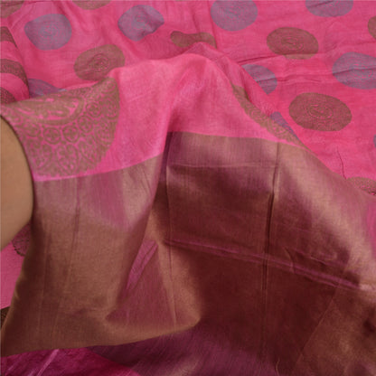 Sanskriti Vintage Pink Indian Sarees 100% Pure Silk Woven Sari Craft Sustainable Fabric