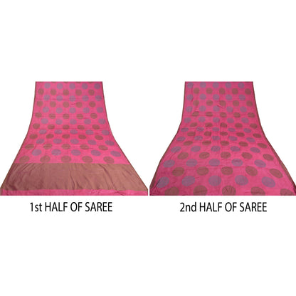 Sanskriti Vintage Pink Indian Sarees 100% Pure Silk Woven Sari Craft Sustainable Fabric