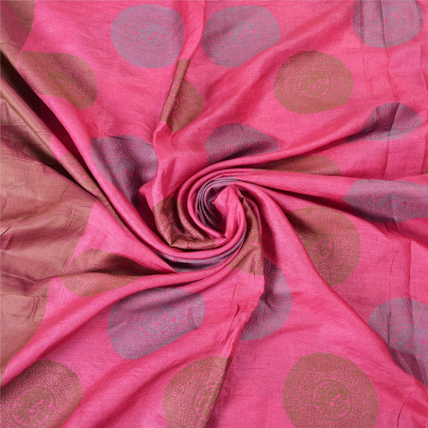 Sanskriti Vintage Pink Indian Sarees 100% Pure Silk Woven Sari Craft Sustainable Fabric