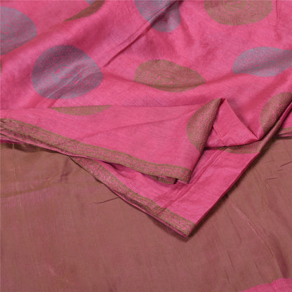 Sanskriti Vintage Pink Indian Sarees 100% Pure Silk Woven Sari Craft Sustainable Fabric