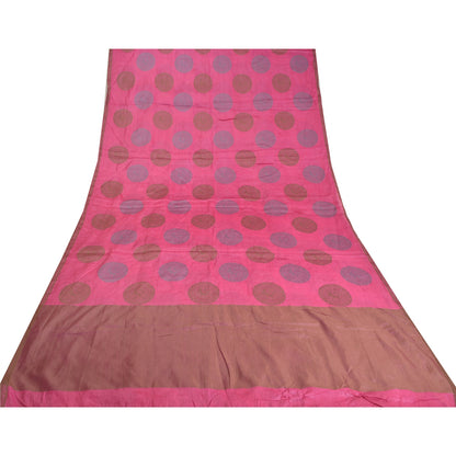Sanskriti Vintage Pink Indian Sarees 100% Pure Silk Woven Sari Craft Sustainable Fabric