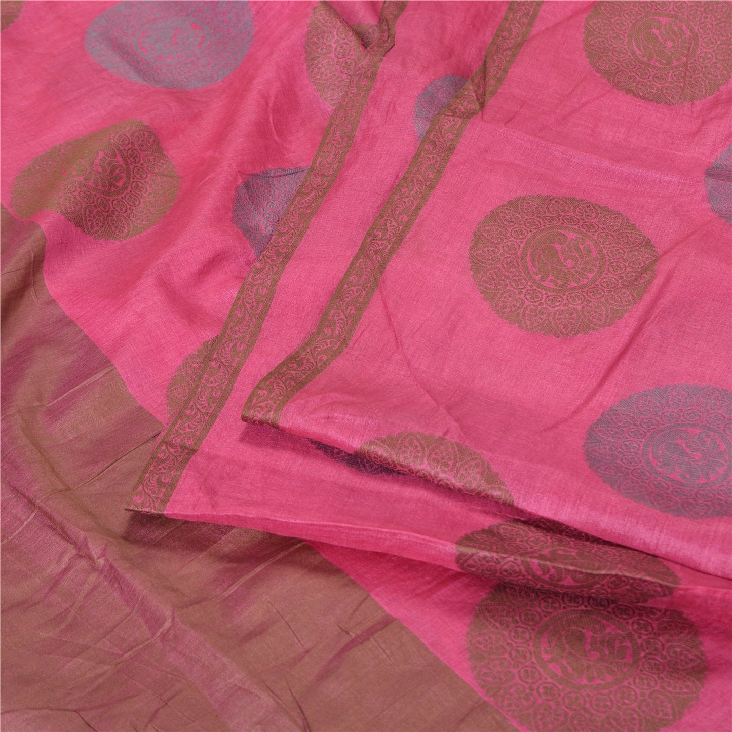 Sanskriti Vintage Pink Indian Sarees 100% Pure Silk Woven Sari Craft Sustainable Fabric