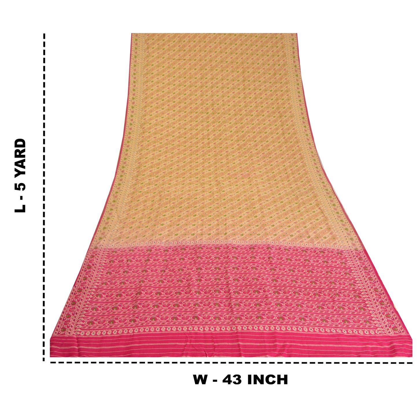 Sanskriti Vintage Cream/Pink Sarees 100% Pure Silk Woven Premium Sari Sustainable Fabric