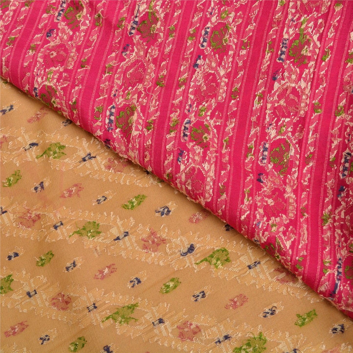 Sanskriti Vintage Cream/Pink Sarees 100% Pure Silk Woven Premium Sari Sustainable Fabric