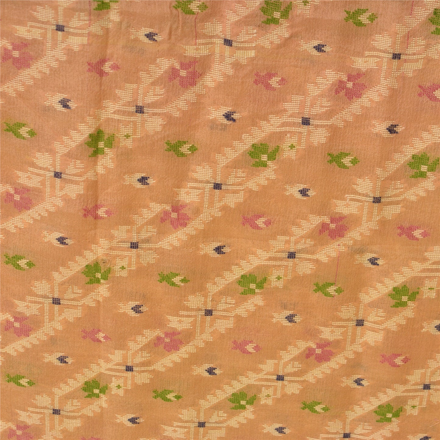 Sanskriti Vintage Cream/Pink Sarees 100% Pure Silk Woven Premium Sari Sustainable Fabric