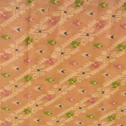 Sanskriti Vintage Cream/Pink Sarees 100% Pure Silk Woven Premium Sari Sustainable Fabric