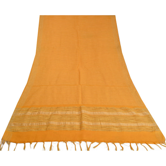 Sanskriti Vintage Yellow Sarees Pure Handloom Silk Woven Premium Sari Sustainable Fabric