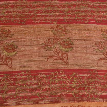 Sanskriti Vintage Peach Sarees 100% Pure Silk Hand-Block Print Sari Craft Sustainable Fabric