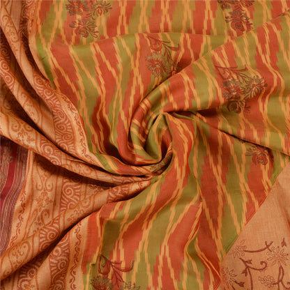 Sanskriti Vintage Peach Sarees 100% Pure Silk Hand-Block Print Sari Craft Sustainable Fabric