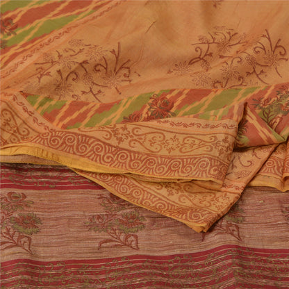 Sanskriti Vintage Peach Sarees 100% Pure Silk Hand-Block Print Sari Craft Sustainable Fabric