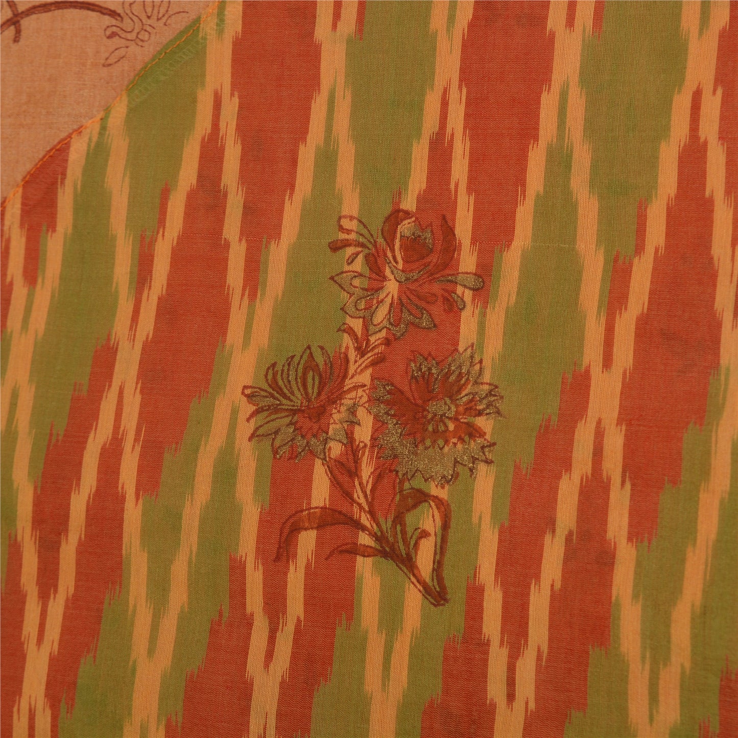 Sanskriti Vintage Peach Sarees 100% Pure Silk Hand-Block Print Sari Craft Sustainable Fabric