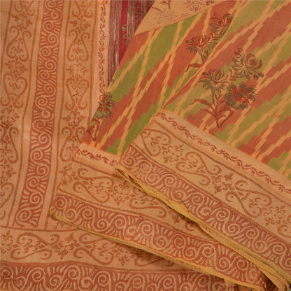 Sanskriti Vintage Peach Sarees 100% Pure Silk Hand-Block Print Sari Craft Sustainable Fabric