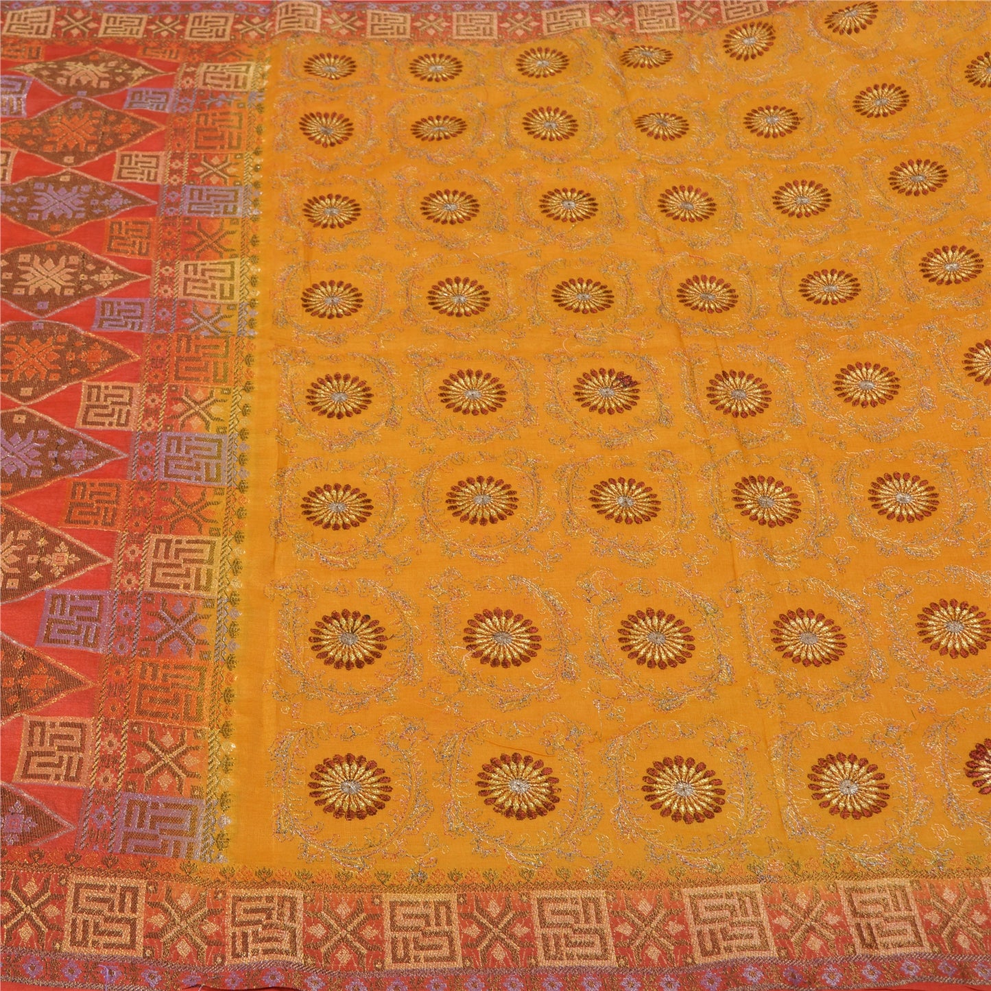 Sanskriti Vintage Saffron/Red Sarees 100% Pure Silk Woven Premium Sari Sustainable Fabric