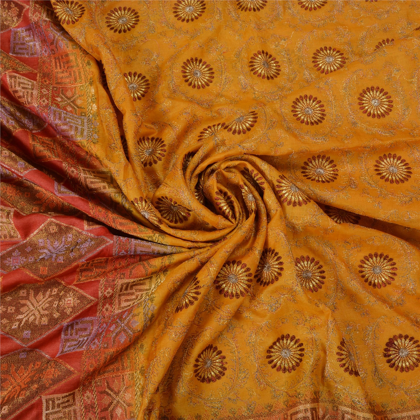 Sanskriti Vintage Saffron/Red Sarees 100% Pure Silk Woven Premium Sari Sustainable Fabric