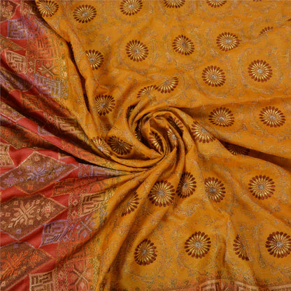 Sanskriti Vintage Saffron/Red Sarees 100% Pure Silk Woven Premium Sari Sustainable Fabric