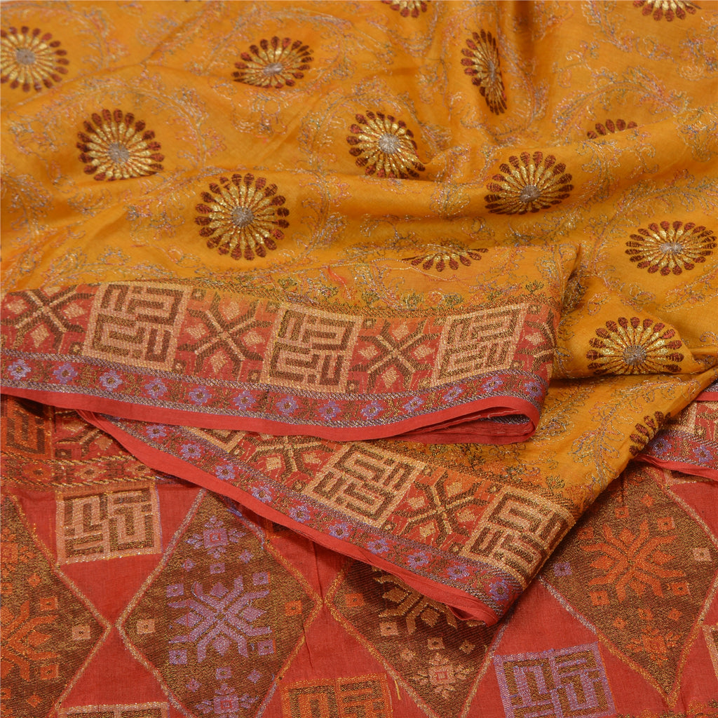 Sanskriti Vintage Saffron/Red Sarees 100% Pure Silk Woven Premium Sari Sustainable Fabric