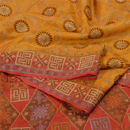 Sanskriti Vintage Saffron/Red Sarees 100% Pure Silk Woven Premium Sari Sustainable Fabric