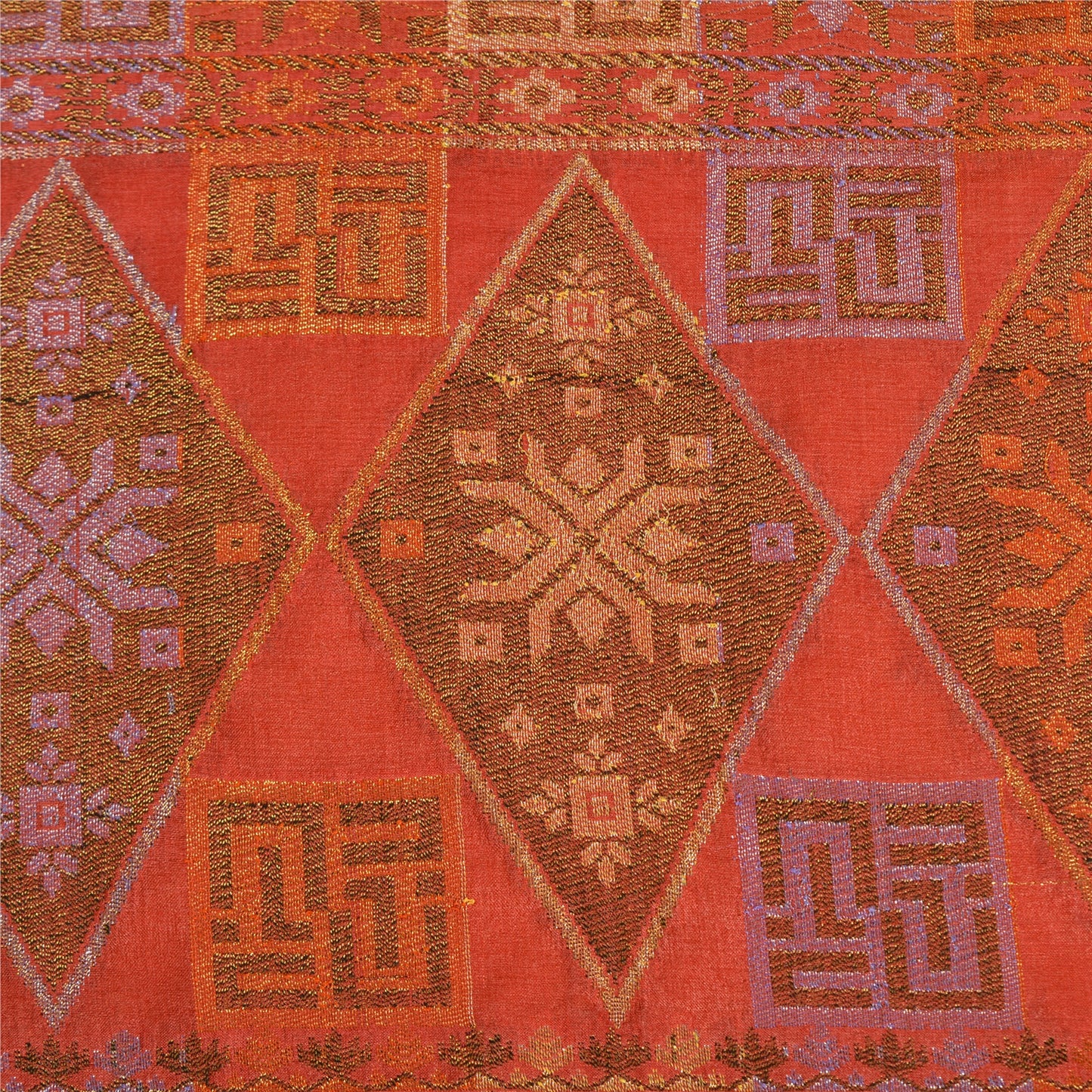 Sanskriti Vintage Saffron/Red Sarees 100% Pure Silk Woven Premium Sari Sustainable Fabric