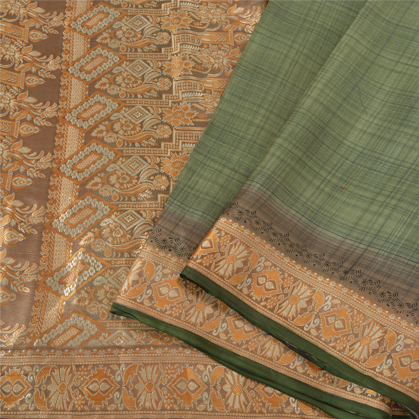 Санскритские винтажные зеленые индийские сари 100% чистый шелк тканое сари ремесло устойчивая ткань